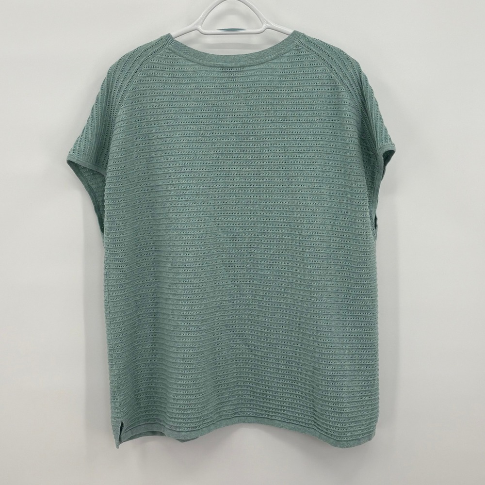 J. Jill Wearever Blue Green Pointelle Knit Cap Sleeve Sweater Top XL - Picture 3 of 9
